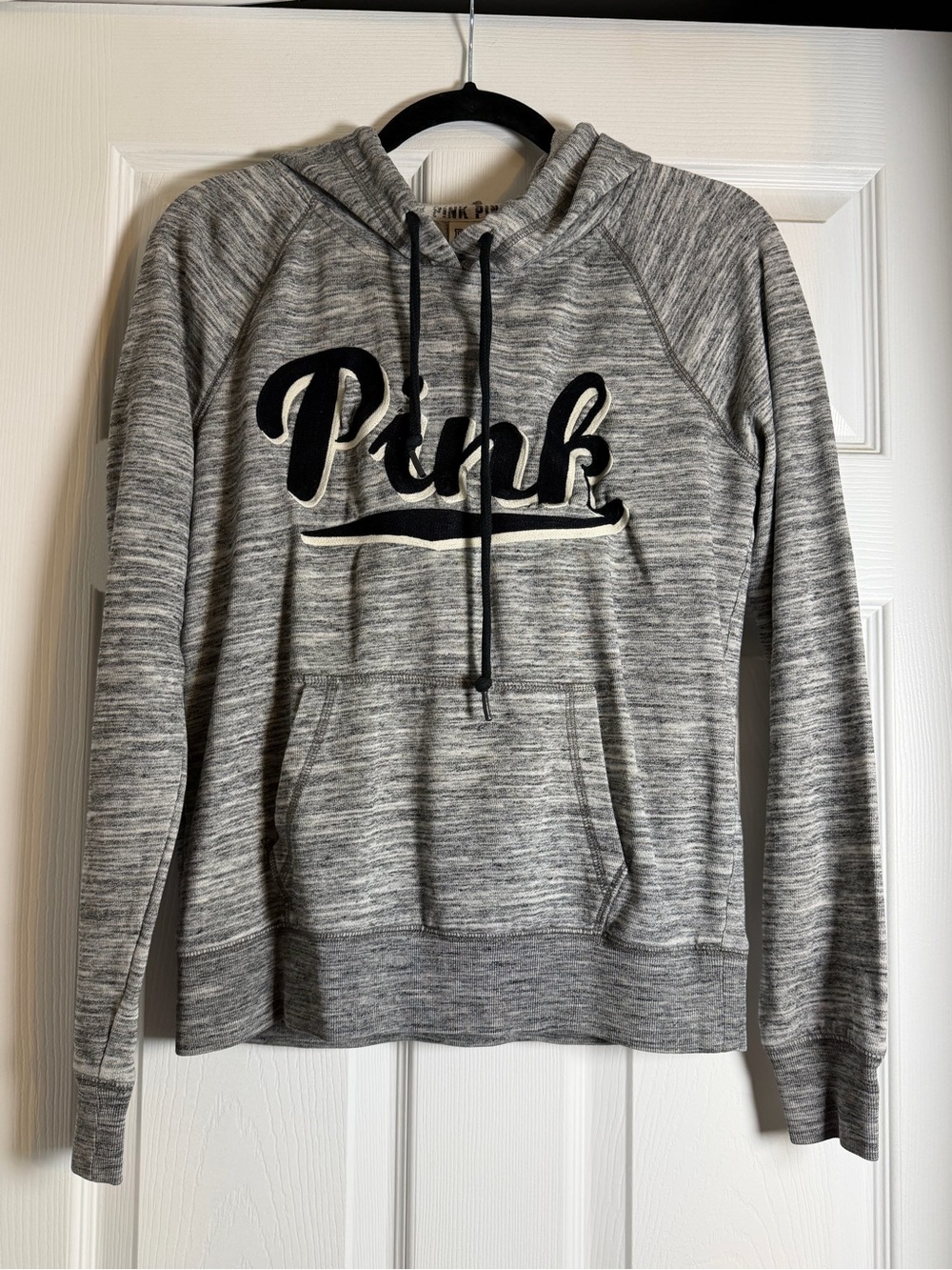 PINK Victoria's Secret Grey Marled Pullover with Black Logo Trim